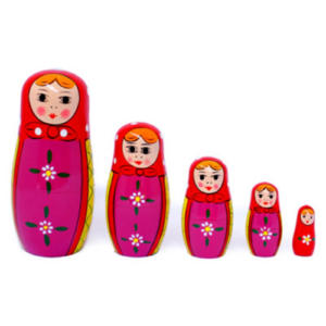 Russian Nesting Dolls - 5 Piece - Pink/Yellow