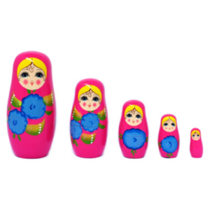 Russian Nesting Dolls - 5 Piece - Pink with Blue Flowers
