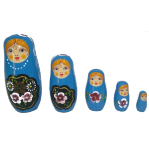 Russian Nesting Dolls - 5 Piece - Blue with Flowers