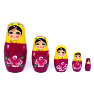 Russian Nesting Dolls - 5 Piece - Purple / Yellow