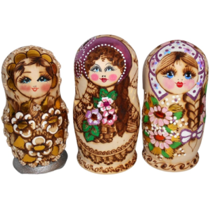 Russian Treasures - Babushka / Matryoshka - Woodburn - 5 Piece Medium Set