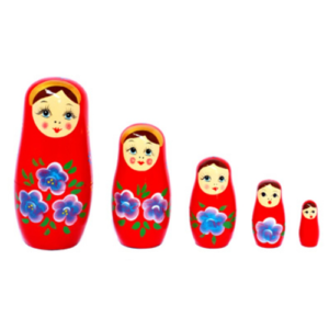 Russian Nesting Dolls - 5 Piece - Red with Blue Flowers