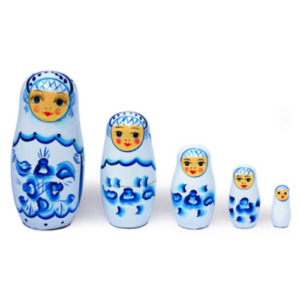 Russian Nesting Dolls - 5 Piece - Blue/White