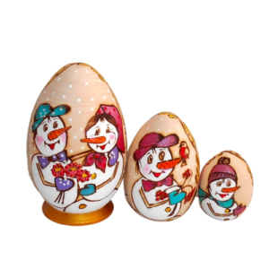 Russian Treasures - Babushka / Matryoshka - Christmas - Egg Shaped Snowman - 3 Piece Set